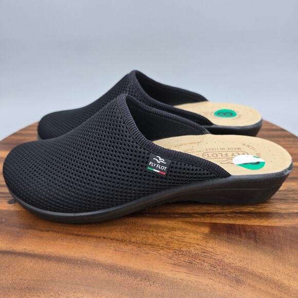 Fly Flot Mules Women's 8 39 Black Mesh Slip On Clogs Comfort Italy Shoes - Picture 3 of 7